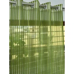 COMFY HOME Green 2 Pieces Striped Eyelet Curtains image 2