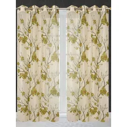 COMFY HOME Green & Off White 2 Pieces Floral Sheer Long Door Curtains-picture-23