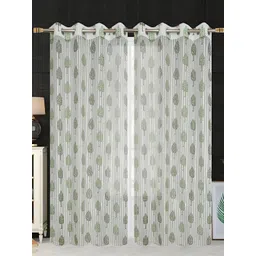 COMFY HOME Green & White 2 Pieces Floral Sheer Door Curtains-picture-18