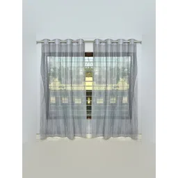 COMFY HOME Grey 2 Pieces Striped Eyelet Curtains-picture-29