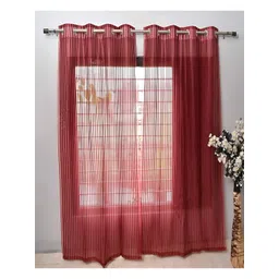 COMFY HOME Maroon 2 Pieces Striped Eyelet Curtains-picture-26