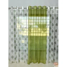 COMFY HOME White & Green 2 Pieces Floral Sheer Long Door Curtains-picture-21