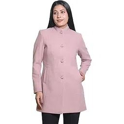 comfy sparrow Women Solid Woven Hip Length Coat with Standing Ban Designer Collar-picture-16