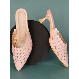 Commander Shoes Women Embellished Lazer Cut Pointed Toe Kitten Heel Mules-picture-33