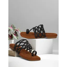 Commander Shoes Women Textured Open Toe Flats-picture-14