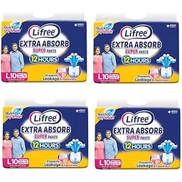 COMPATIBLE WITH Lifree SUPER EXTRA Absorb Adult Diaper -Large Set Of 4 Packs (10 Pcs Each) Waist Size 35-49 Inches - (90-125CM) Unisex-image-27