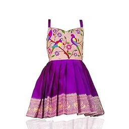 COMRATE South Indian Traditional Pattu Pavadai Tapeta Silk Frock Dress For Baby Girls-picture-16