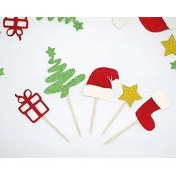Confetti! - Pack of 20 - Christmas Glitter Cupcake Topper Food Fruit Picks Decorations for Christmas Party Favors Includ Santa Hats, Christmas Tree, Red Socks, Gift, star-picture-12