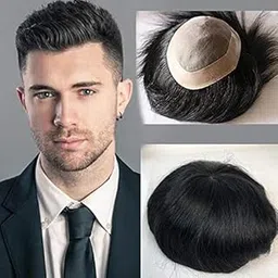Confidence Monofilament Human Hair Patch for Men, Natural Hair Toupee Wigs for Cover Baldness Hair System for Men and Boys with Brush Clips and Red Tape (Black, 8x6)-picture-14