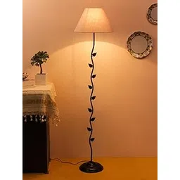 Conical Grey Cotton Shade Leaf Floor Lamp with Black Base-picture-29