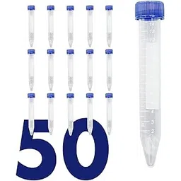 Conical Plastic Test Tube with Screw Caps [50 Pack], 15mL Test Tubes with Lids, 15 mL Falcon Tubes with Printed Graduation and Write-on Spot for Research, School Collages, Non medical Grade-image-0