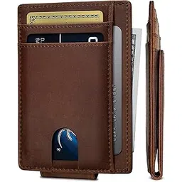 contacts Front Pocket Wallet with Magnetic Money Clip Minimalist RFID Genuine Leather Wallets for Men Slim Credit Card Card Holder | 8 to 10 Card Slots (Brown)-picture-37