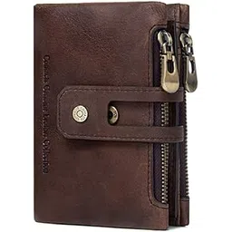 contacts Genuine Leather Wallet for Men | 14 Card Slots, 1 ID Window | 2 Zipper Compartments, Button Closure | Men's RFID Blocking Wallet (Brown)-picture-28