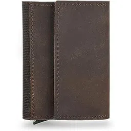 contacts Men's Genuine Leather Card Holder Automatic Pop Up ID Card Case Slim Minimalist RFID Blocking Wallet (N208-Hunter Brown)-picture-10