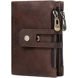 contacts Men's Genuine Leather Wallet | RFID Blocking Wallet for Men| 14 Card Slots, 1 ID Window | 2 Zipper Compartments, Button Closure (Brown)-picture-50