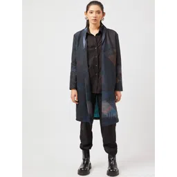 Contemponari Geometric Printed Shawl Collar Single-Breasted Knee-Length Overcoat-picture-12