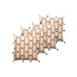 Contrast Living 4 Pieces Beige & Brown Striped Cotton Square Cushion Covers-picture-32