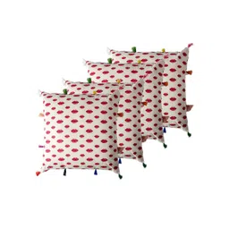 Contrast Living 4 Pieces White & Pink Quirky Cotton Square Cushion Covers-picture-18