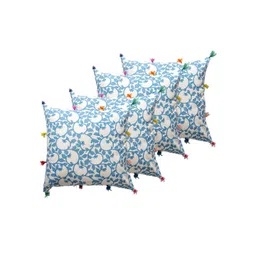 Contrast Living Blue & White 4 Pieces Floral Cotton Square Cushion Covers-picture-17