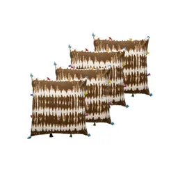 Contrast Living Brown & White 4 Pieces Abstract Cotton Square Cushion Covers-picture-20