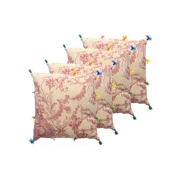 Contrast Living Pink & Beige 4 Pieces Floral Printed Cotton Square Cushion Covers-picture-42