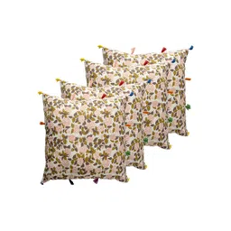 Contrast Living White & Green 4 Pieces Floral Cotton Square Cushion Covers-picture-11