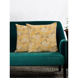 Contrast Living Yellow & Beige Set of 2 Floral Square Cushion Covers image 1
