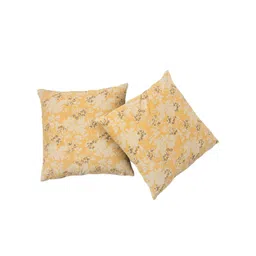 Contrast Living Yellow & Beige Set of 2 Floral Square Cushion Covers image 5