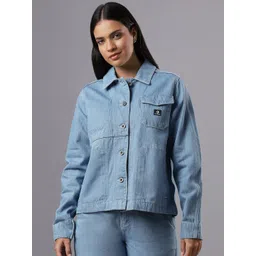 Converse Women Washed Checked Denim Jacket with Embroidered-picture-16