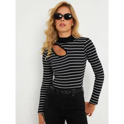 Cool & Sexy Monochrome Striped Cut Out Fitted Top-picture-19