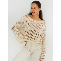 Cool & Sexy Women Ekru Self Design Top-picture-20