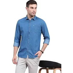 cool colors Men's Denim Slim Fit Solid Full Sleeves Casual Shirts for Men-picture-44