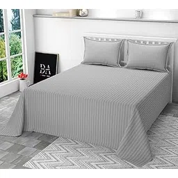 Cool Dealzz Linen 100% Cotton 300tc Queen Size Light Grey Colour Stripe Double Bed bedsheet with 2 Pillow Cover,Size:95x95 Queen Size Bed-image-15