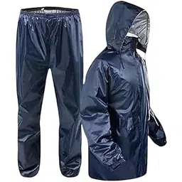 Men's Polyester Waterproof Standard Length Raincoat Suit With Hood & Inner Mobile Pocket, Set Of Top And Bottom-image-11