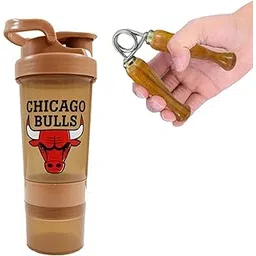 COOL INDIANS (2024 New) Bulls Gym Shaker Bottle with 2 Storage Compartments With Wooden Hand Gripper - Shaker for Protein Shakes and Gym Workouts, BCAAs & BPA Free, 500 ml Shaker bottle (Brown)-picture-13