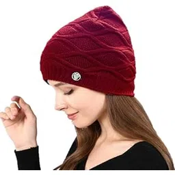 cool indians 100% Woolen Beanie Cap for Women - Winter Wear Knit Hat for Girls (Maroon)-picture-11