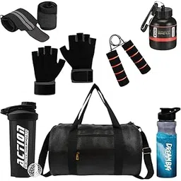 cool indians (2024 New) Gym Bag Combo Set for Men and Women Workout with Whey Bottle,Hand Gripper,Duffle Bag, Wrist Wrap,Hand Gloves Sipper/Shaker- All-in-One Fitness Gym Kit (Pack of 7) (Black)-picture-24