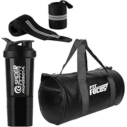 cool indians Fit Focus Combo of Duffle Gym Bag with Shoe Compartment, Gym Wrist Band, Gym Shaker 700ML Shaker Bottle, Gym kit for Men and Women | Gym Bag | Protein Shaker | Wrist Support Band | Gym Shaker (Black)-picture-24