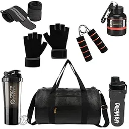 cool indians Premium Gym Accessories Combo Set for Men and Women Workout with Whey Bottle, Hand Gripper,Duffle Bag, Wrist Wrap, Hand Gloves Sipper/Shaker - All-in-One Fitness Gym Kit (Pack of 7) (Black)-picture-30