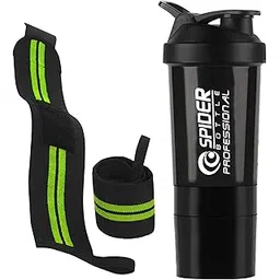 COOL INDIANS Professional Protein Shaker Bottle Set with Wrist Wraps and Straps, Gym Accessories,Leak Proof Design Protien Shaker 500ml With Wrist Supporter Band reduce to weightlifing (Black)-picture-27