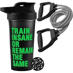 COOL INDIANS Gym Motivational Train Insan Protein Shaker Bottle 700ml with Exercise Resistance Band, Adjustable Resistance levels to suit beginners and advanced, For Men & Women (Green)-picture-36