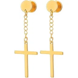 coolsteelandbeyond Pair Circle Screw Stud Earrings with Dangle Cross for Men Women, Stainless Steel, Screw Back-picture-35