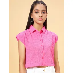 Coolsters by Pantaloons Girls Textured Cotton Shirt Style Crop Top-picture-31