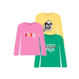 CoolTees4U Pack Of 3 Girls Typography Printed Round Neck Cotton T-shirts-picture-11