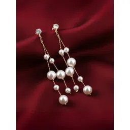 COOLWOOL Gold-Plated Artificial Stones & Pearls Studded Korean Spherical Drop Earrings-picture-33