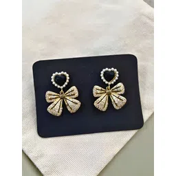 COOLWOOL Gold-Plated Artificial Stones Studded & Beaded Contemporary Drop Earrings-picture-31