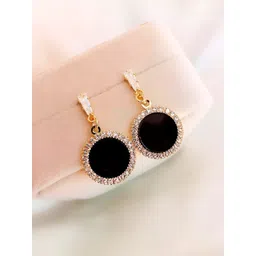 COOLWOOL Gold-Plated Artificial Stones Studded Circular Shaped Drop Earrings-picture-19