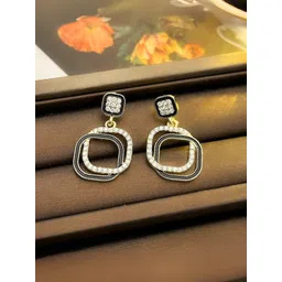 COOLWOOL Gold Plated Artificial Stones Studded Korean Square Shaped Drop Earrings-picture-22