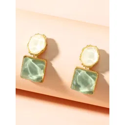 COOLWOOL Gold-Plated Artificial Stones Studded Square Drop Earrings-picture-24