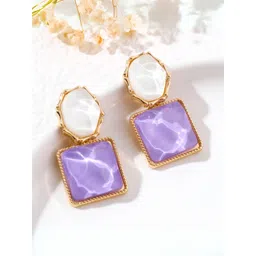 COOLWOOL Gold-Plated Artificial Stones Studded Square Drop Earrings-picture-32